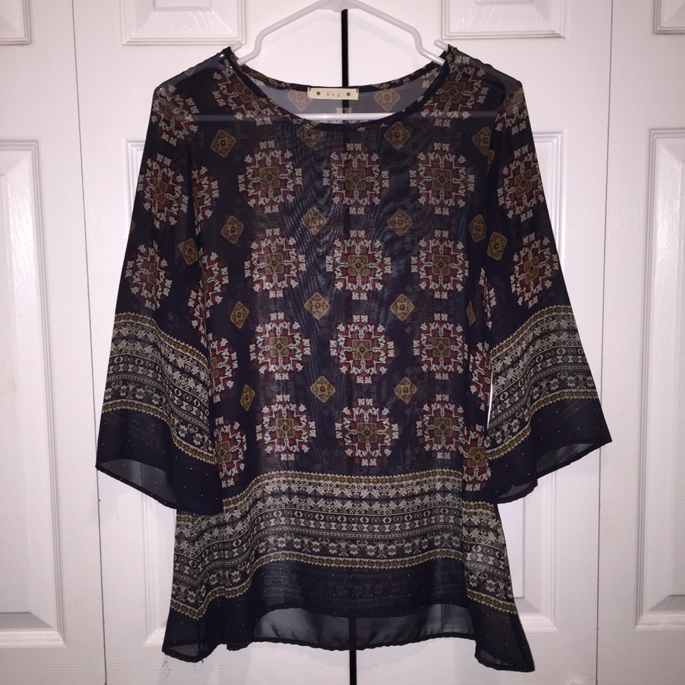 Navy blue boho chic blouse - Picture 1 of 3